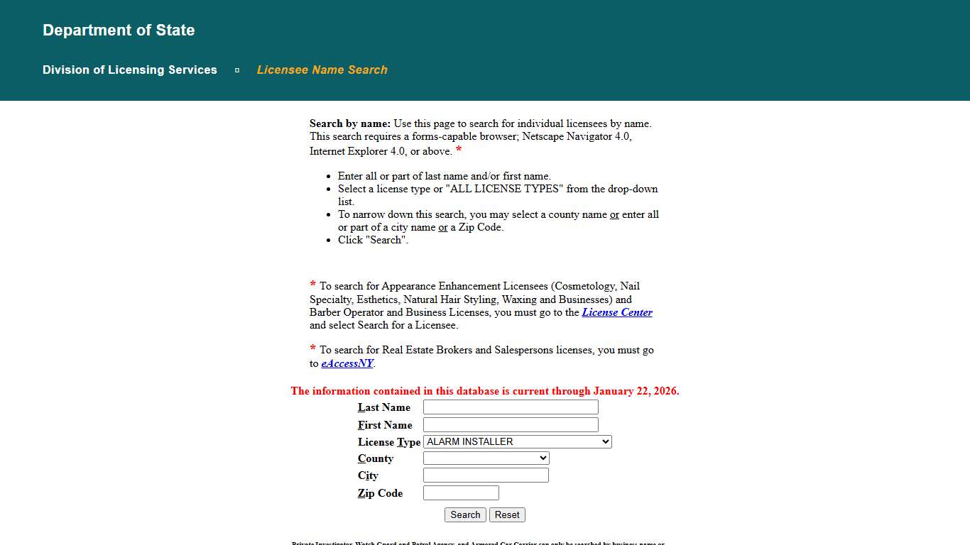Licensee Name Search